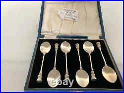 Cased Set Of 6 Scottish Sterling Silver Coffee Spoons With A Thistle Finial