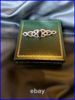 Celtic Silver Brooch Black Onyx Stone 925 Ladies Jewellery Scottish Original Box