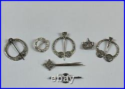 Collection Of 7 Sterling Silver Scottish Penannular/Celtic Vintage Brooch's