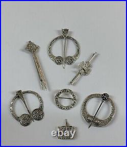 Collection Of 7 Sterling Silver Scottish Penannular/Celtic Vintage Brooch's