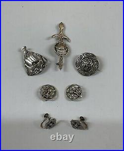 Collection Of Vintage Sterling Silver Scottish Iona Brooch, Earrings