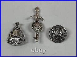 Collection Of Vintage Sterling Silver Scottish Iona Brooch, Earrings