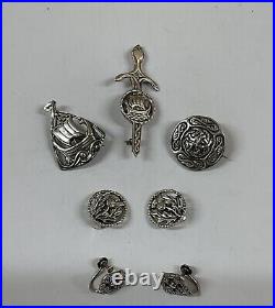 Collection Of Vintage Sterling Silver Scottish Iona Brooch, Earrings