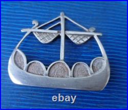 Early Scottish Stg. Silver Orkney Viking Ship Brooch Ola Gorie 1979 Edinburgh