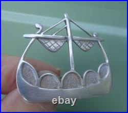 Early Scottish Stg. Silver Orkney Viking Ship Brooch Ola Gorie 1979 Edinburgh