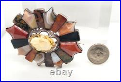 Estate $700 Silver Victorian Citrine & Agate Scottish Brooch