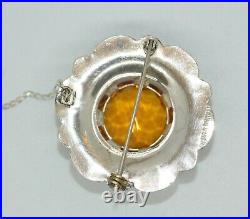 Excellent Vintage Scottish Sterling Silver Agate Cairngorm Pebble Target Brooch