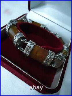 Fabulous Victorian Scottish Cornelian Agate Heavy Ornate Silver Link Bracelet