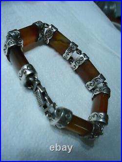 Fabulous Victorian Scottish Cornelian Agate Heavy Ornate Silver Link Bracelet