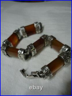 Fabulous Victorian Scottish Cornelian Agate Heavy Ornate Silver Link Bracelet