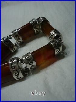 Fabulous Victorian Scottish Cornelian Agate Heavy Ornate Silver Link Bracelet