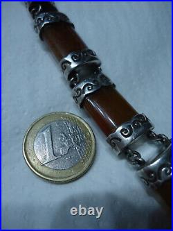 Fabulous Victorian Scottish Cornelian Agate Heavy Ornate Silver Link Bracelet