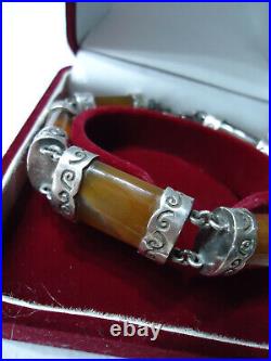 Fabulous Victorian Scottish Cornelian Agate Heavy Ornate Silver Link Bracelet