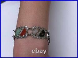 Fabulous Vintage Sterling Silver & Scottish Agate Set Bracelet Glasgow 1953