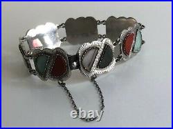 Fabulous Vintage Sterling Silver & Scottish Agate Set Bracelet Glasgow 1953