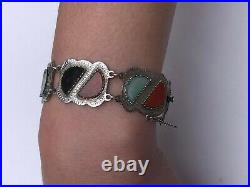 Fabulous Vintage Sterling Silver & Scottish Agate Set Bracelet Glasgow 1953