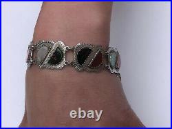 Fabulous Vintage Sterling Silver & Scottish Agate Set Bracelet Glasgow 1953