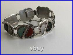 Fabulous Vintage Sterling Silver & Scottish Agate Set Bracelet Glasgow 1953