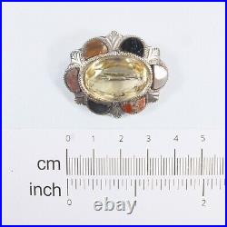 Fine Antique Scottish Silver Pebble Agate Brooch Large Citrine Marked STERLING