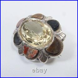 Fine Antique Scottish Silver Pebble Agate Brooch Large Citrine Marked STERLING