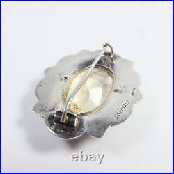 Fine Antique Scottish Silver Pebble Agate Brooch Large Citrine Marked STERLING