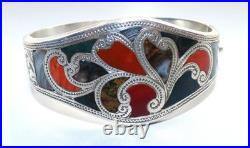Fine Antique Victorian Silver & Scottish Agate Bangle Bracelet Hinged Cuff
