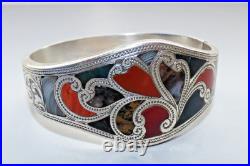 Fine Antique Victorian Silver & Scottish Agate Bangle Bracelet Hinged Cuff