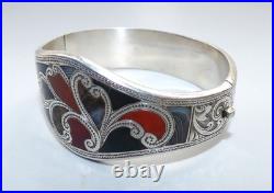 Fine Antique Victorian Silver & Scottish Agate Bangle Bracelet Hinged Cuff