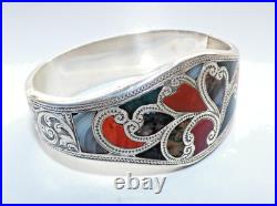 Fine Antique Victorian Silver & Scottish Agate Bangle Bracelet Hinged Cuff
