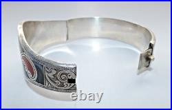 Fine Antique Victorian Silver & Scottish Agate Bangle Bracelet Hinged Cuff
