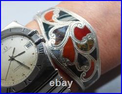 Fine Antique Victorian Silver & Scottish Agate Bangle Bracelet Hinged Cuff