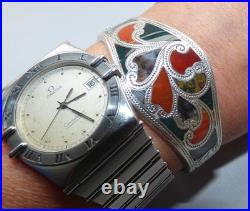 Fine Antique Victorian Silver & Scottish Agate Bangle Bracelet Hinged Cuff