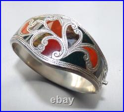 Fine Antique Victorian Silver & Scottish Agate Bangle Bracelet Hinged Cuff