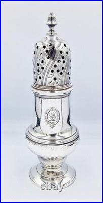 GEORGE II SCOTTISH STERLING SILVER CRESTED PEPPER POT / CASTER Edinburgh 1756