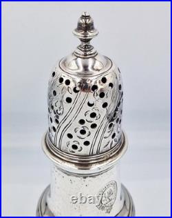 GEORGE II SCOTTISH STERLING SILVER CRESTED PEPPER POT / CASTER Edinburgh 1756