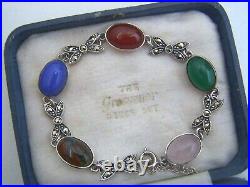 Gorgeous Vintage Solid Sterling Silver Scottish Agate Marcasite 7.5 Bracelet