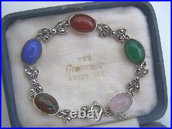 Gorgeous Vintage Solid Sterling Silver Scottish Agate Marcasite 7.5 Bracelet