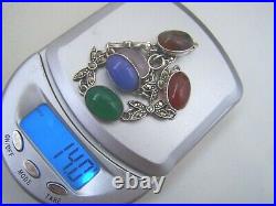 Gorgeous Vintage Solid Sterling Silver Scottish Agate Marcasite 7.5 Bracelet