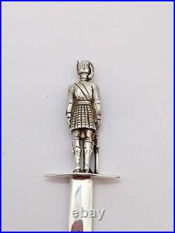 Heavy Large Sterling Silver Letter Opener, Scots Guard, Hallmarked 1989