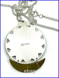 Heavy Vintage 1972 Scottish St. Silver Caithness Glass Sun Pendant Necklace 32 gr