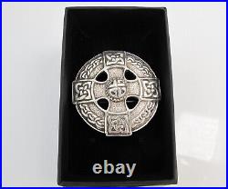 Heavy mid 20th c Scottish Celtic Cross silver brooch Shipton & Co Chester 1949