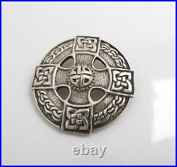 Heavy mid 20th c Scottish Celtic Cross silver brooch Shipton & Co Chester 1949