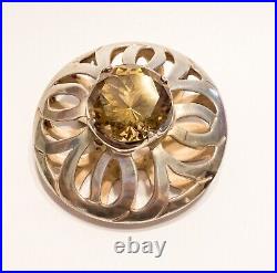 Huge Vintage Scottish Pin Brooch Sterling Silver Topaz Center