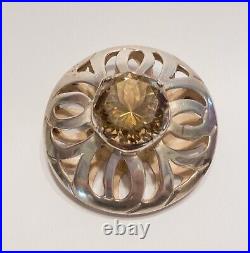 Huge Vintage Scottish Pin Brooch Sterling Silver Topaz Center