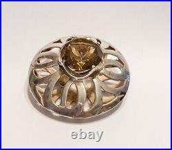 Huge Vintage Scottish Pin Brooch Sterling Silver Topaz Center