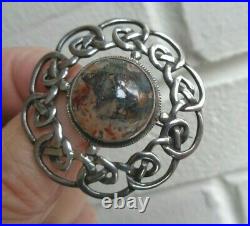 IONA Sterling Silver Scottish Moss Agate Celtic Brooch h/m 1965 Dawson Bowman