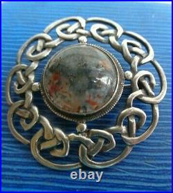 IONA Sterling Silver Scottish Moss Agate Celtic Brooch h/m 1965 Dawson Bowman