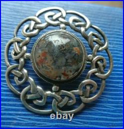IONA Sterling Silver Scottish Moss Agate Celtic Brooch h/m 1965 Dawson Bowman