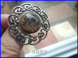 IONA Sterling Silver Scottish Moss Agate Celtic Brooch h/m 1965 Dawson Bowman