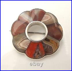 Impressive Victorian Scottish silver and polished agate silver brooch c1880